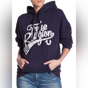 True Religion Women's Athletic Boyfriend Pullover Hoodie Navy Blue XS $129‎